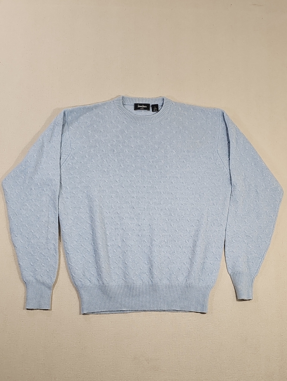 Neiman Marcus Pale Blue Textured Crewneck Sweater